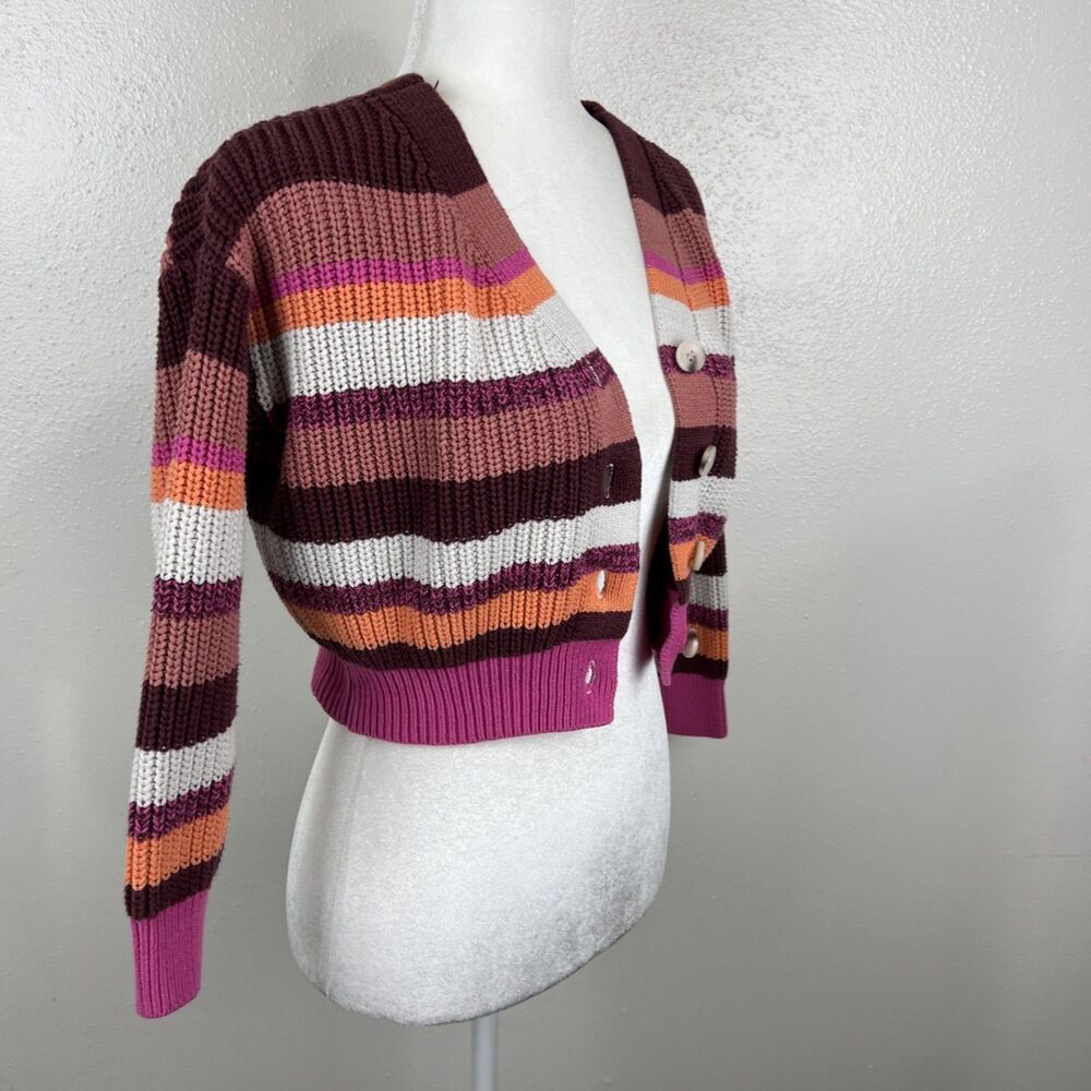 Jessica Simpson Sweater Women Small Pink Orange Striped Button Up Cardigan - Picture 3 of 12